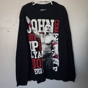 John Cena Never Give Up Boys Large 10/12 Black Waffle Knit Long Sleeve Shirt Top
